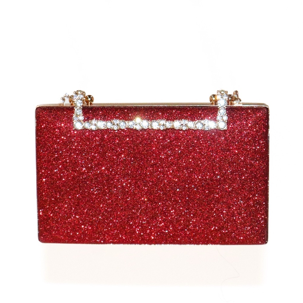 Red Glitter Crystal-Handle Evening Clutch - Women Bags